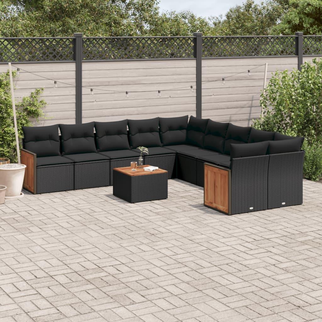 Sofasæt til haven 11 dele med hynder polyrattan sort