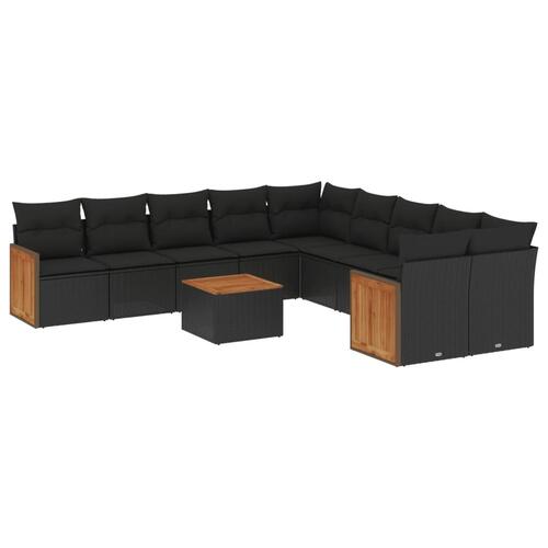Sofasæt til haven 11 dele med hynder polyrattan sort