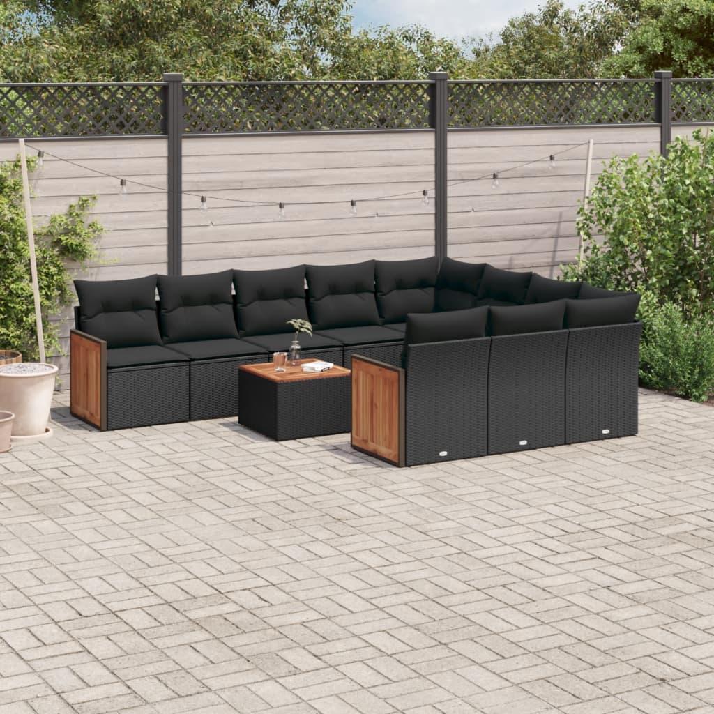 Sofasæt til haven 11 dele med hynder polyrattan sort