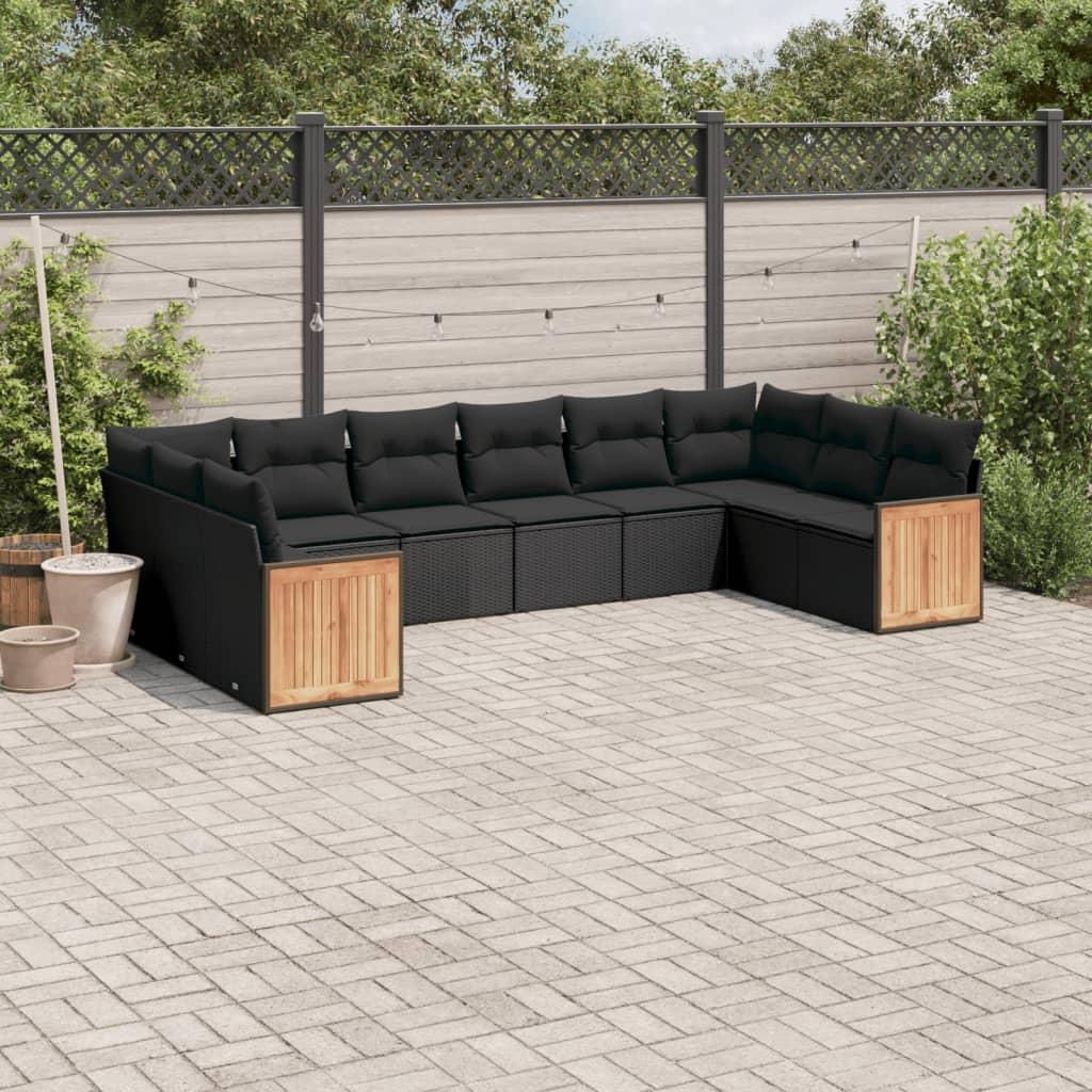 Havesofasæt i polyrattan - 10 dele med hynder, sort billede