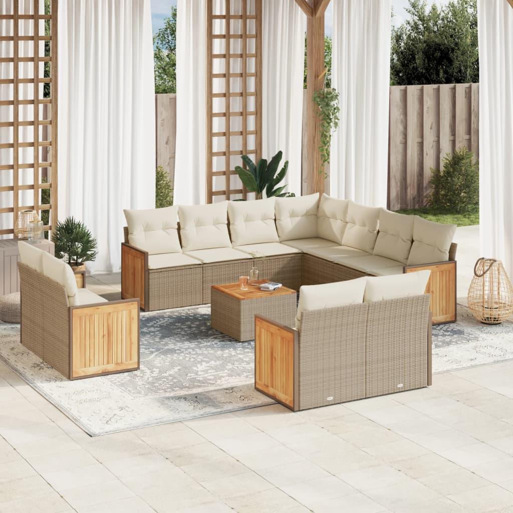 Sofasæt til haven 12 dele med hynder polyrattan beige