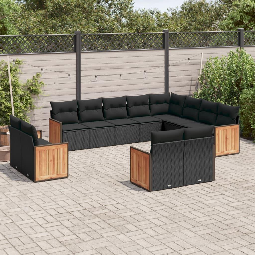 Sofasæt til haven 12 dele med hynder polyrattan sort billede