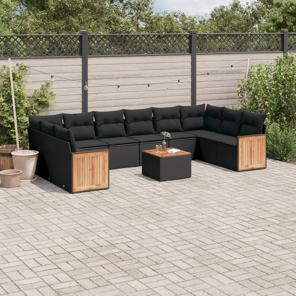 Sofasæt til haven 11 dele med hynder polyrattan sort billede