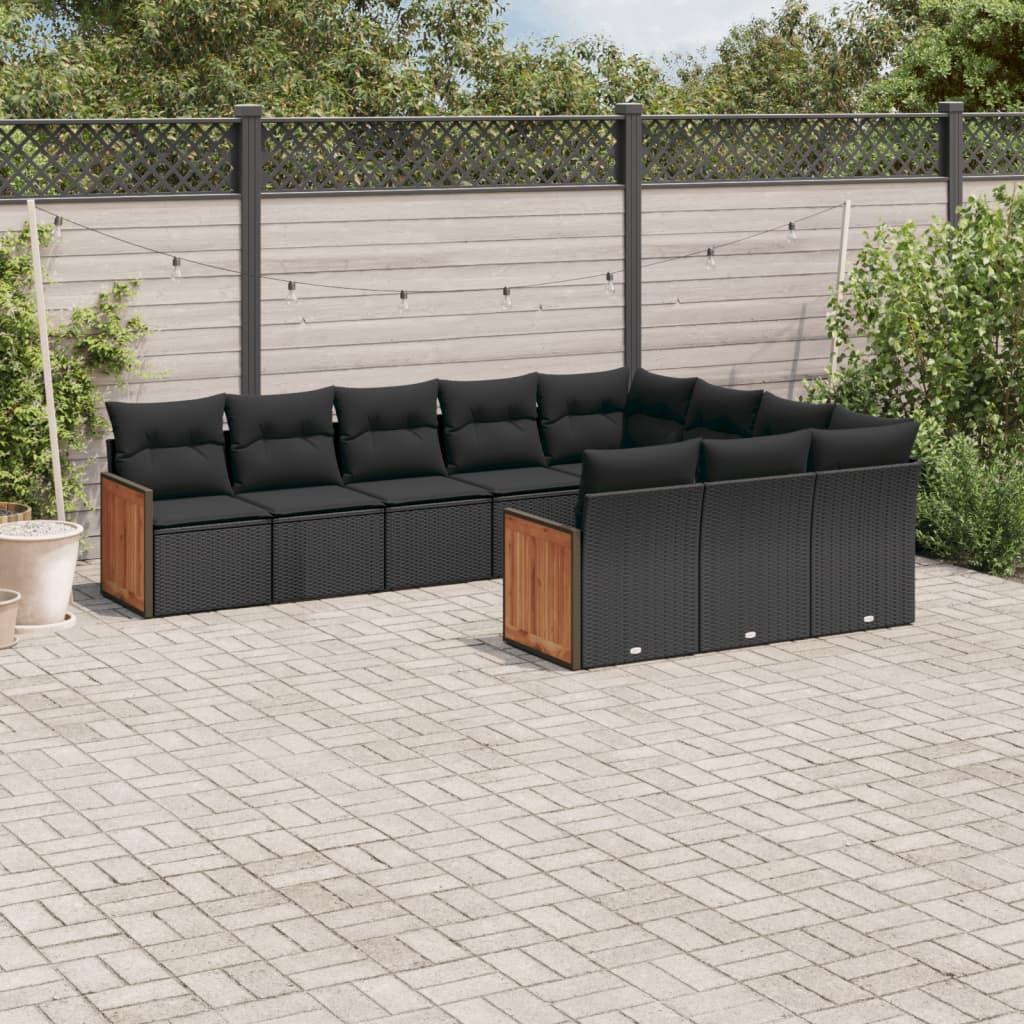 Sofasæt til haven 10 dele med hynder polyrattan sort