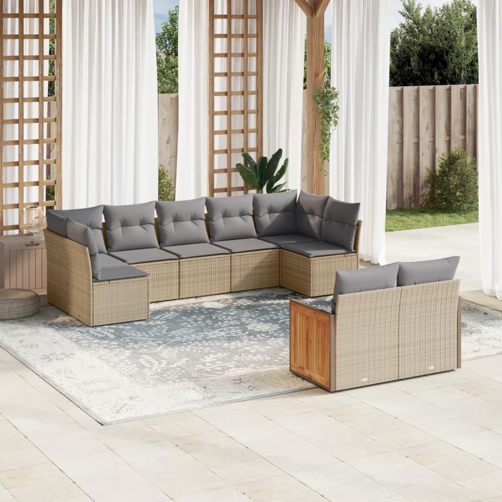 Sofasæt til haven 9 dele med hynder polyrattan beige billede
