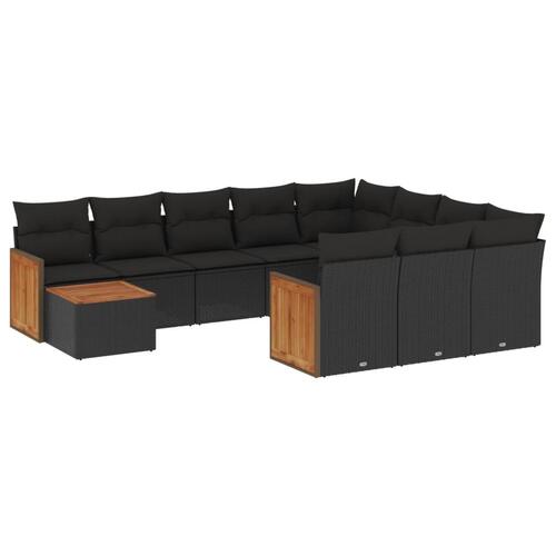Sofasæt til haven 11 dele med hynder polyrattan sort