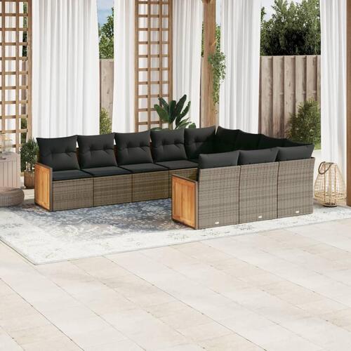 Sofasæt til haven 10 dele med hynder polyrattan grå