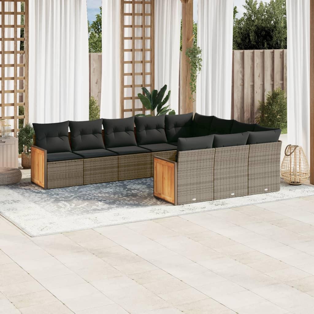 Sofasæt til haven 10 dele med hynder polyrattan grå
