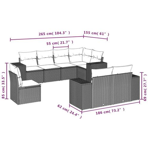 Sofasæt til haven 8 dele med hynder polyrattan beige