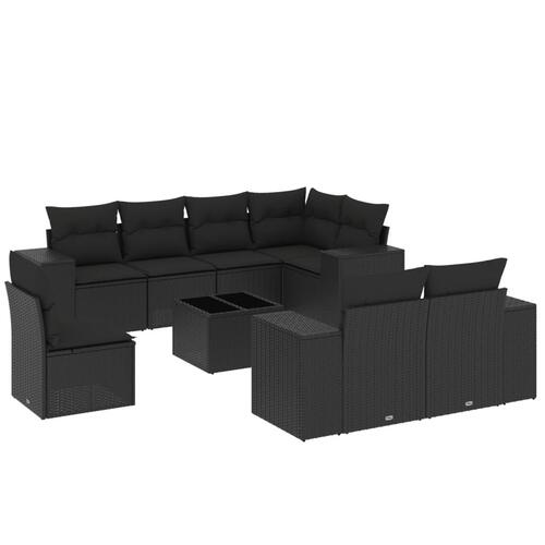 Sofasæt til haven 9 dele med hynder polyrattan sort
