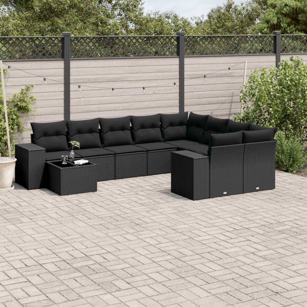 Sofasæt til haven 10 dele med hynder polyrattan sort billede