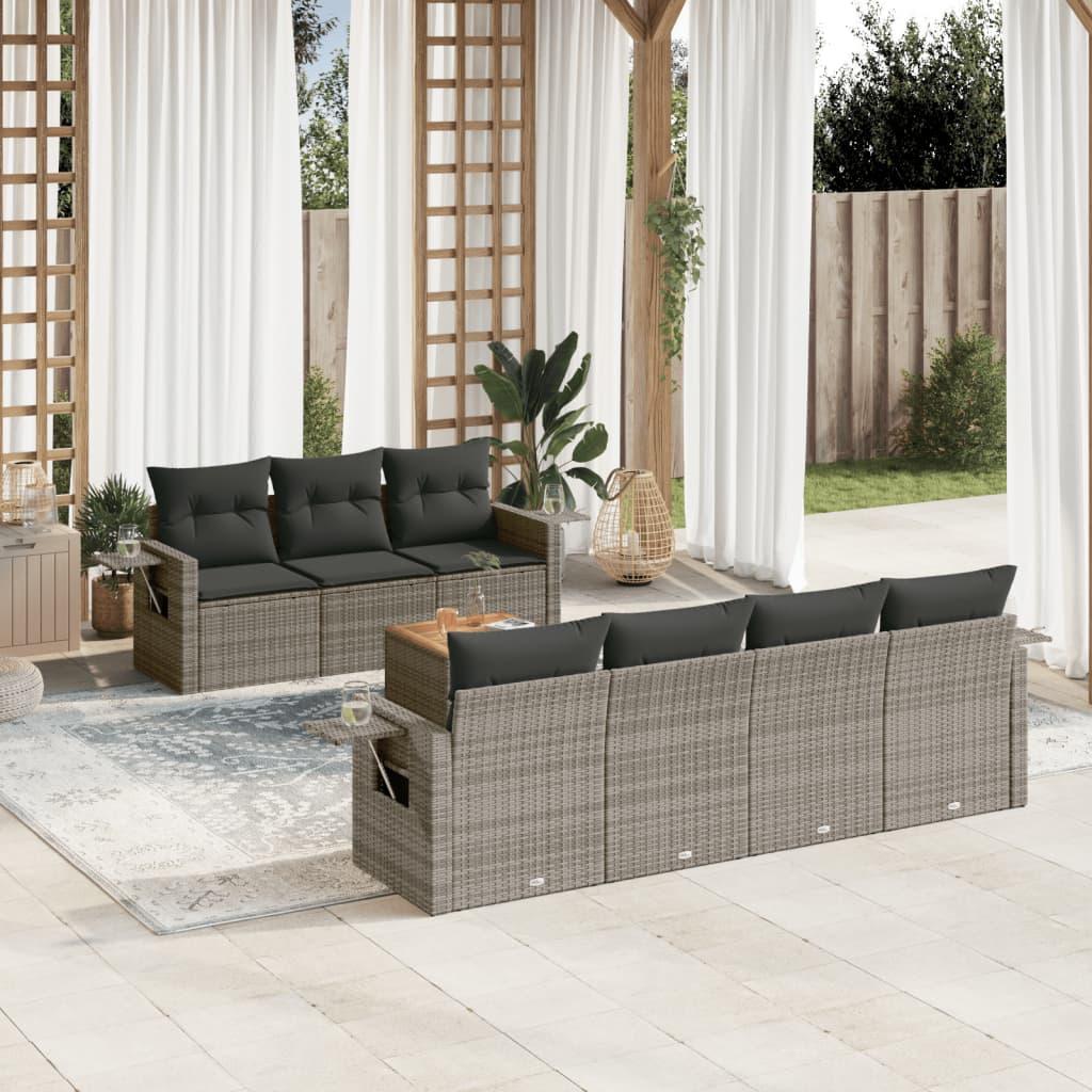 Sofasæt til haven 8 dele med hynder polyrattan grå billede