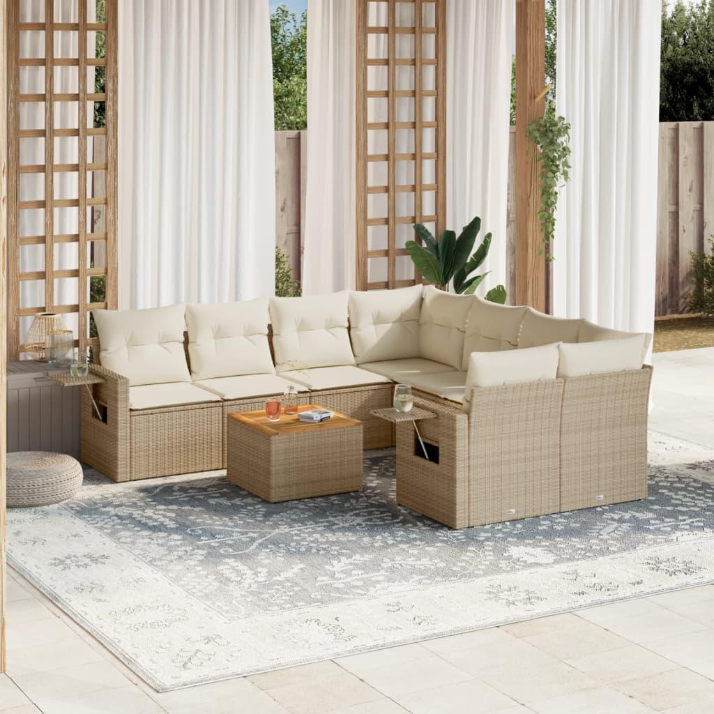 Sofasæt til haven 9 dele med hynder polyrattan beige billede