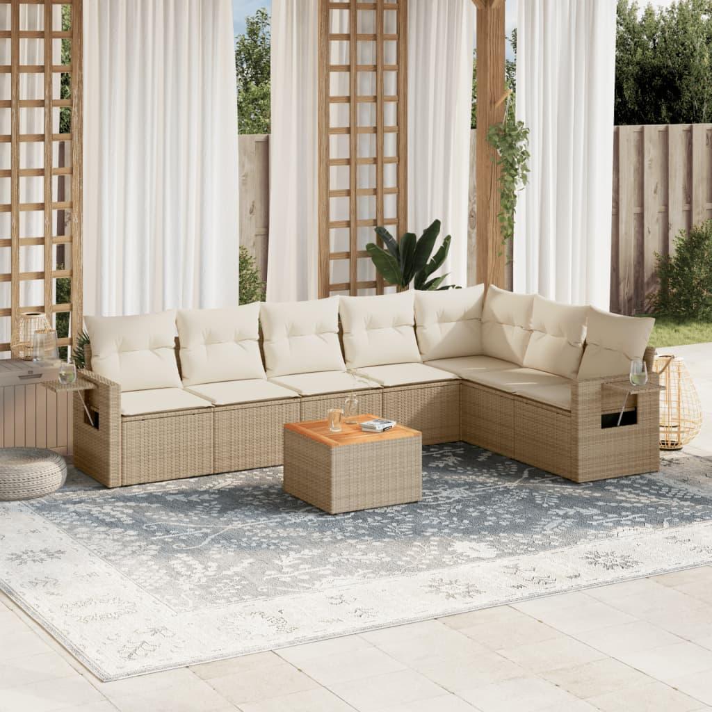 Sofasæt til haven 8 dele med hynder polyrattan beige billede