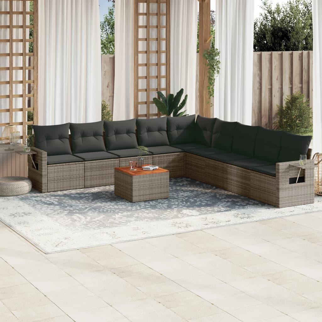 Sofasæt til haven 10 dele med hynder polyrattan grå billede