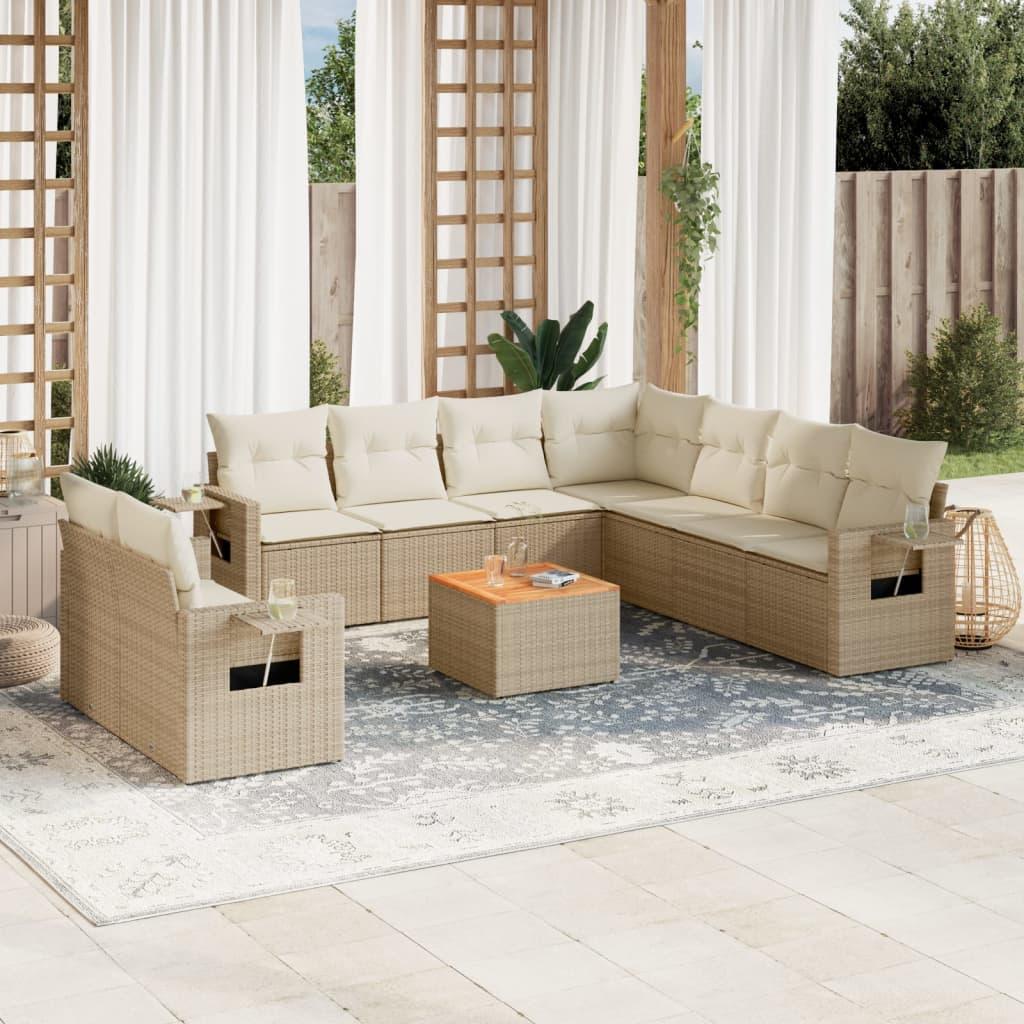 Sofasæt til haven 10 dele med hynder polyrattan beige billede