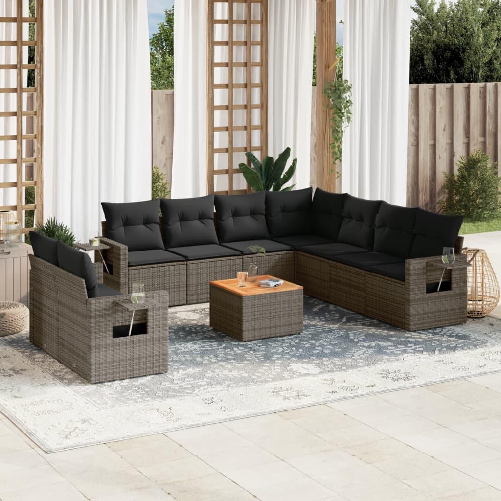 Sofasæt til haven 10 dele med hynder polyrattan grå billede