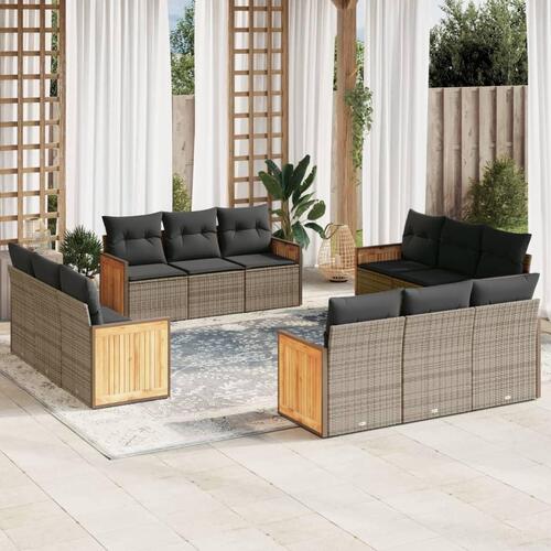 Sofasæt til haven 12 dele med hynder polyrattan grå