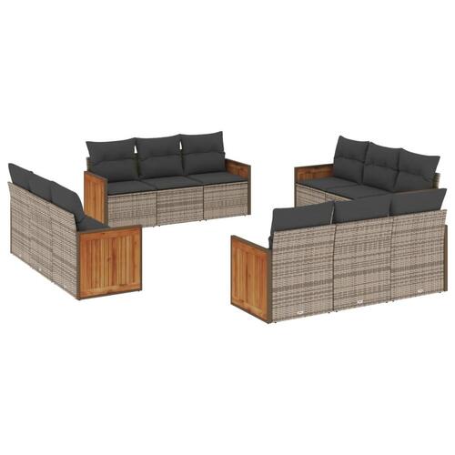 Sofasæt til haven 12 dele med hynder polyrattan grå