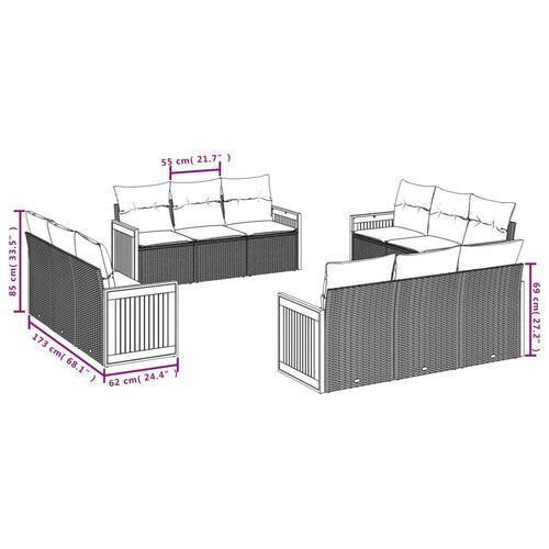 Sofasæt til haven 12 dele med hynder polyrattan grå