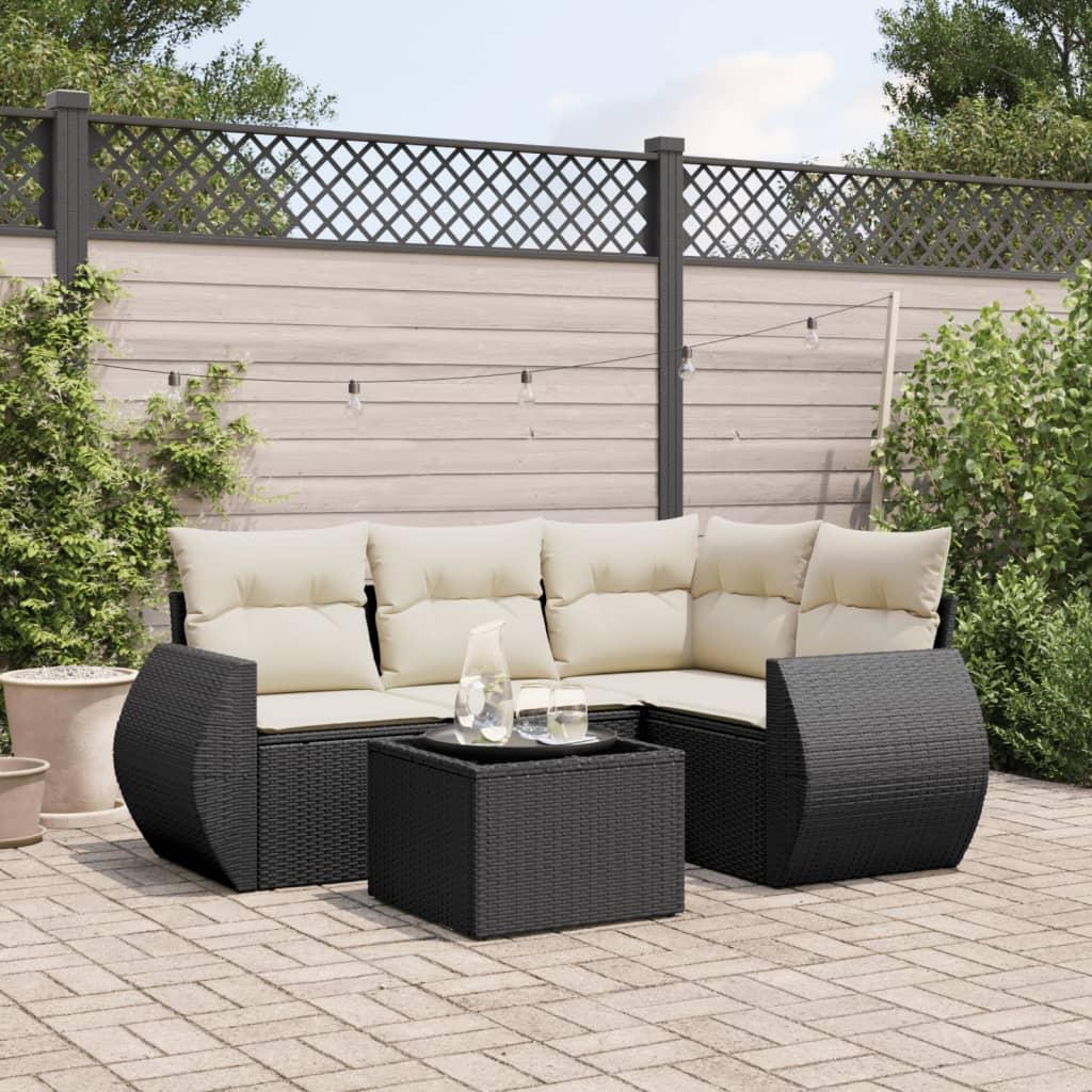 Sofasæt til haven 5 dele med hynder polyrattan sort