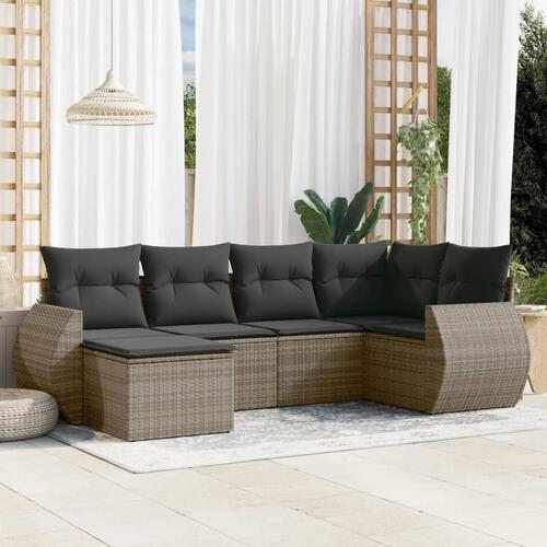 Sofasæt til haven 6 dele med hynder polyrattan grå