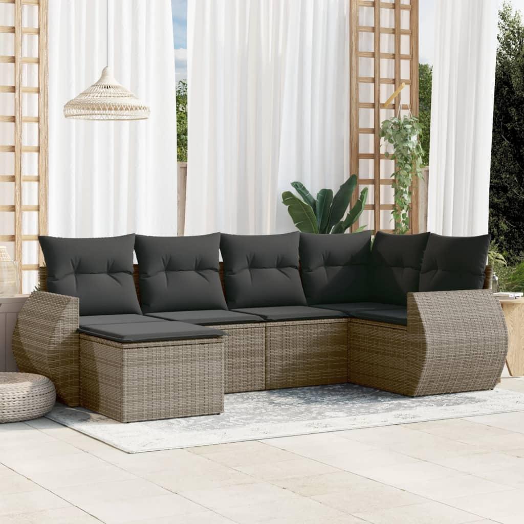 Sofasæt til haven 6 dele med hynder polyrattan grå