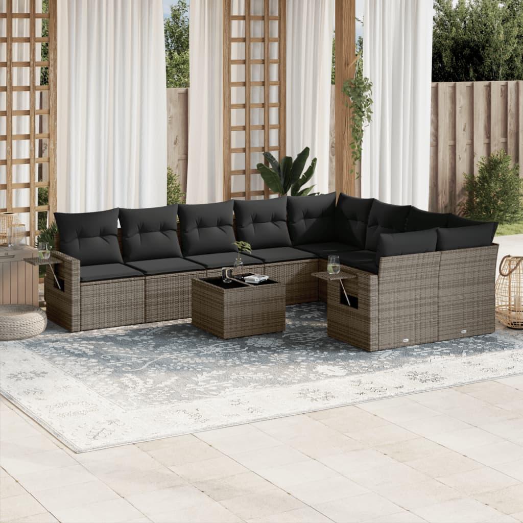 Sofasæt til haven 10 dele med hynder polyrattan grå billede