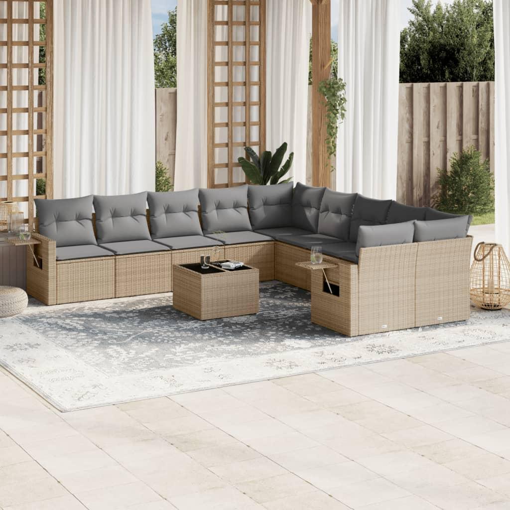 Sofasæt til haven 11 dele med hynder polyrattan beige