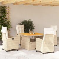Spisebordssæt til haven 5 dele med hynder polyrattan beige