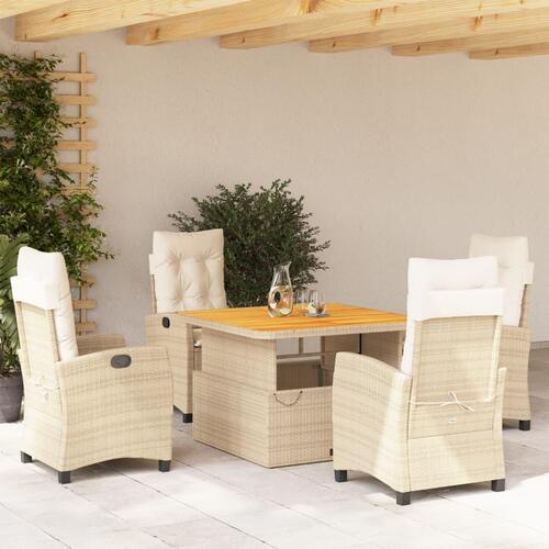 Spisebordssæt til haven 5 dele med hynder polyrattan beige