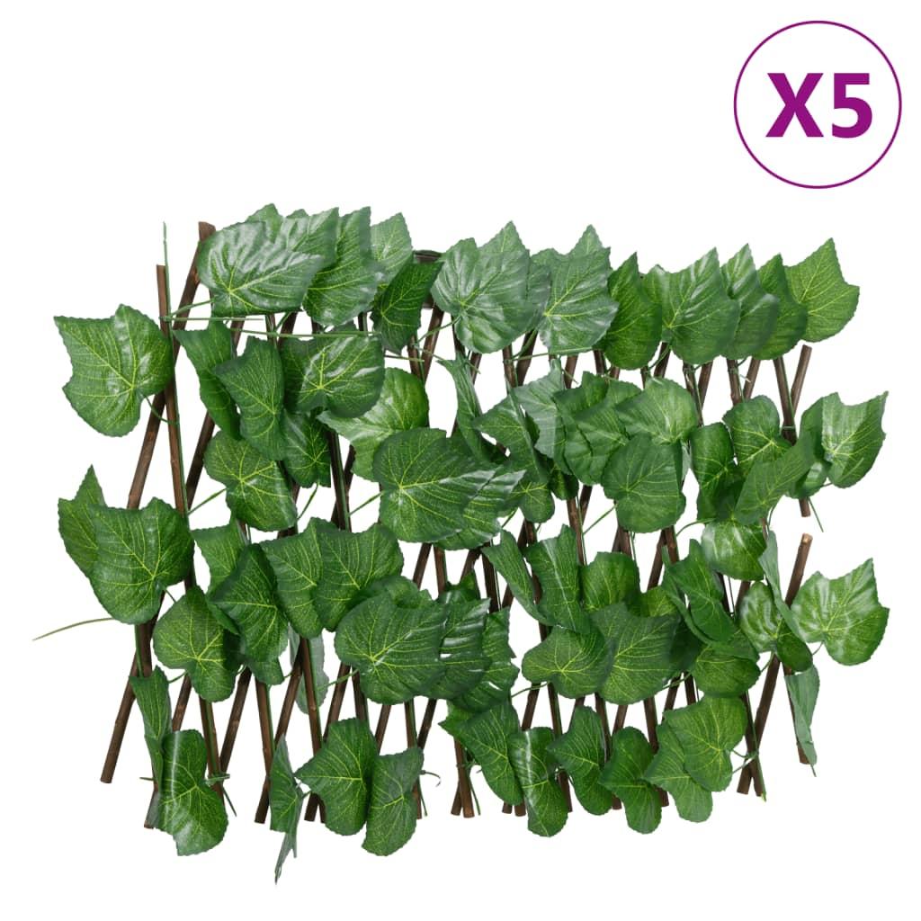 Espalier 5 stk. med kunstige vinblade 180x20 cm udvidelig grøn
