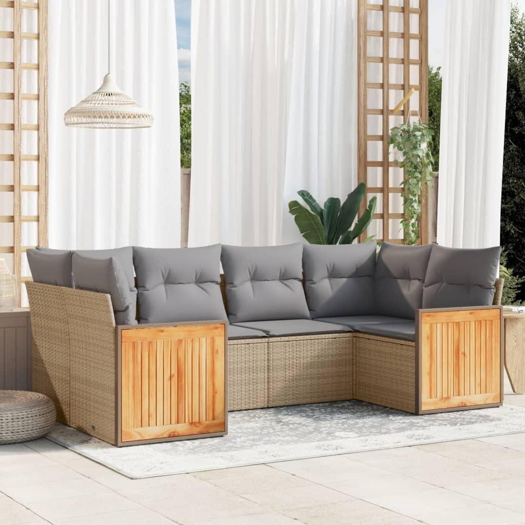 Sofasæt til haven 6 dele med hynder polyrattan beige billede