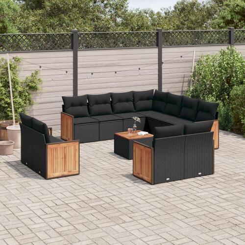 Sofasæt til haven 12 dele med hynder polyrattan sort