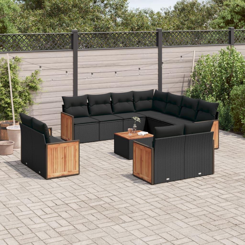 Sofasæt til haven 12 dele med hynder polyrattan sort