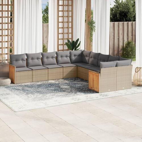 Sofasæt til haven 10 dele med hynder polyrattan beige