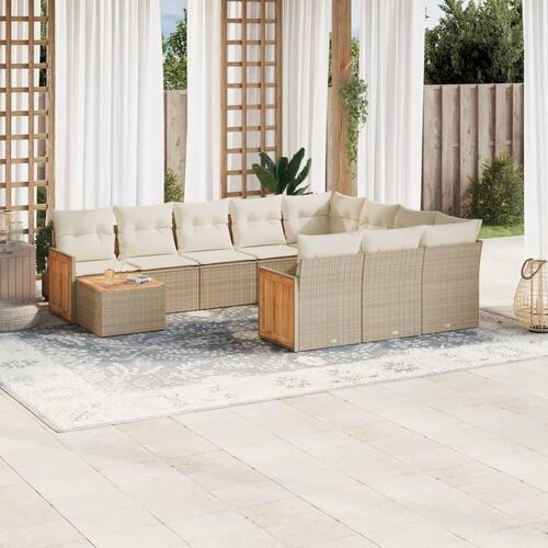 Sofasæt til haven 11 dele med hynder polyrattan beige