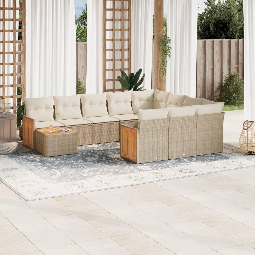 Sofasæt til haven 11 dele med hynder polyrattan beige