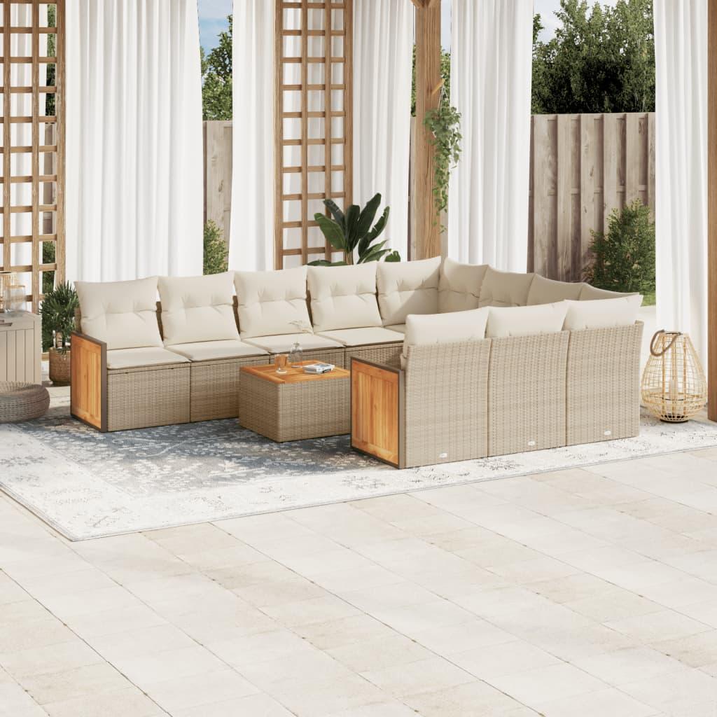 Sofasæt til haven 11 dele med hynder polyrattan beige