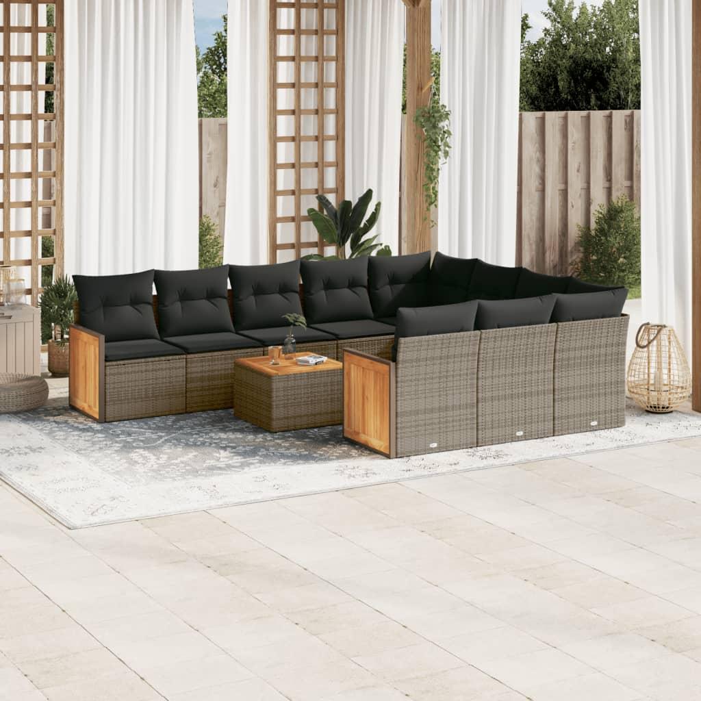 Loungesæt til haven 11 dele med hynder polyrattan grå