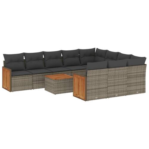 Loungesæt til haven 11 dele med hynder polyrattan grå