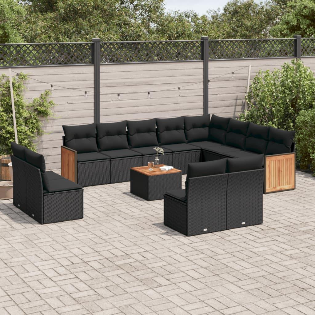 Sofasæt til haven 13 dele med hynder polyrattan sort billede