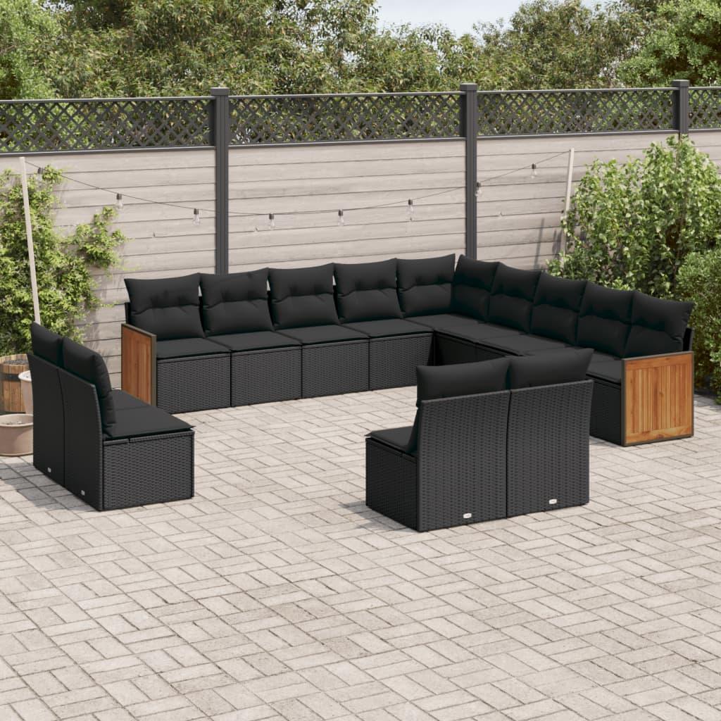 Sofasæt til haven 13 dele med hynder polyrattan sort billede