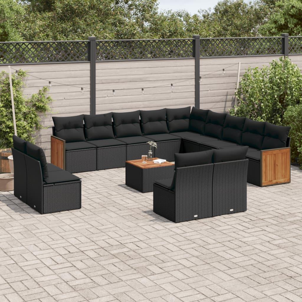 Sofasæt til haven 14 dele med hynder polyrattan sort billede