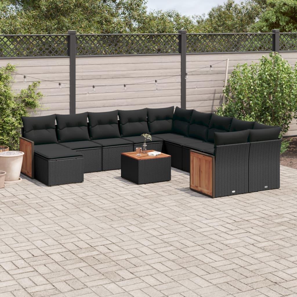 Sofasæt til haven 12 dele med hynder polyrattan sort billede