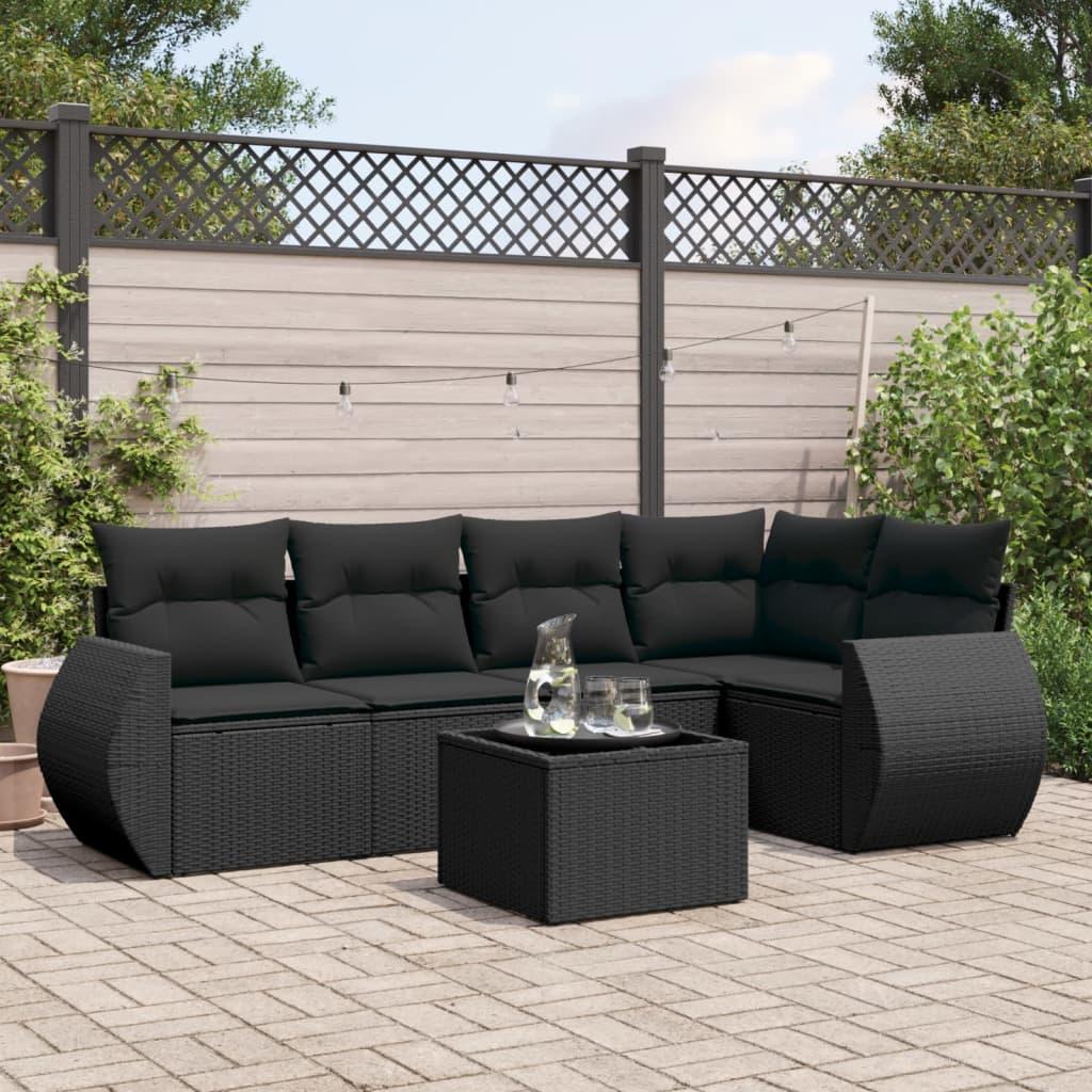 Sofasæt til haven 6 dele med hynder polyrattan sort billede