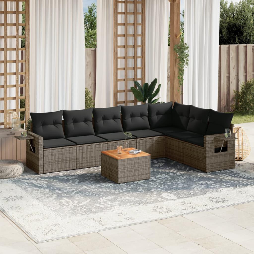 Sofasæt til haven 8 dele med hynder polyrattan grå billede