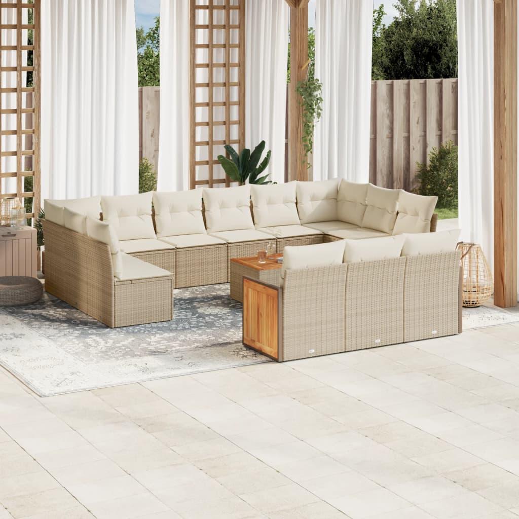 Sofasæt til haven 14 dele med hynder polyrattan beige