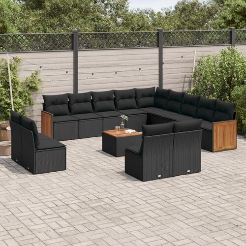 Sofasæt til haven 14 dele med hynder polyrattan sort