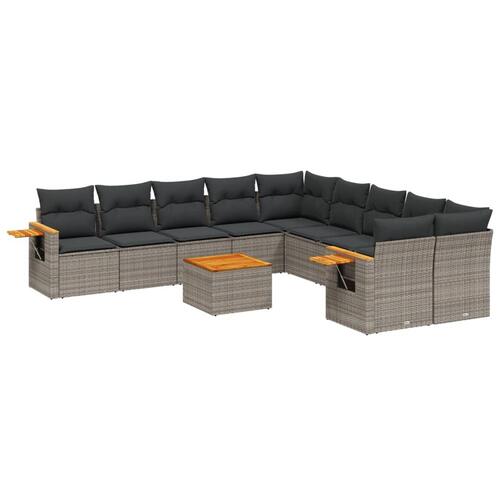 Loungesæt til haven 11 dele med hynder polyrattan grå